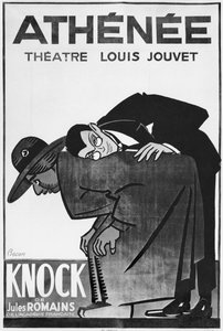 Jules, joka mainostaa Jules Romainsin (1885-1972) esitystä Knock or the Triumph of medicine Theatre Atheneessa (bw kuva)
